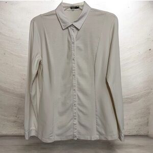 J McLaughlin Women’s M White Long Sleeve Button Down Shirt Ribbed Panel Stretch